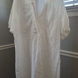 White V-Neck Textured Tunic Dress